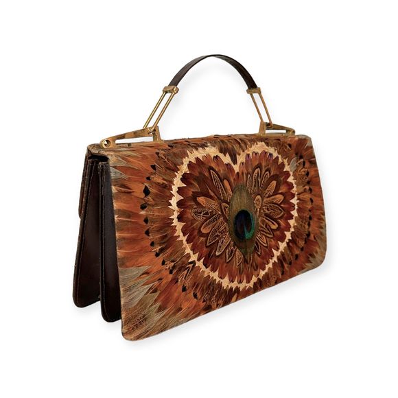 Vintage Ostrich and Pheasant Feather Embellished Convertible Handbag Clutch - Picture 3 of 9
